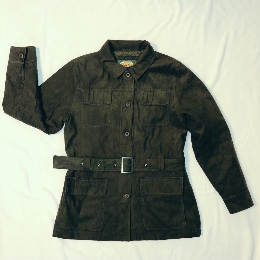 Cabela’s olive green faux suede button belt jacket